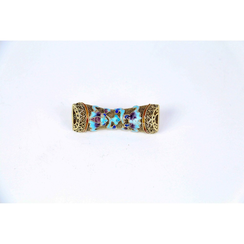 Vintage Chinese Export Silver Filigree Cloisonne Enamel Floral Butterfly Brooch